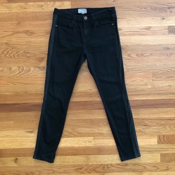 Current/Elliott Lambskin Leather Striped Cropped Matte Black High Waist Jeans - Picture 3 of 8